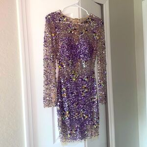 Jovani stretchy light purple see though rhinestone dress